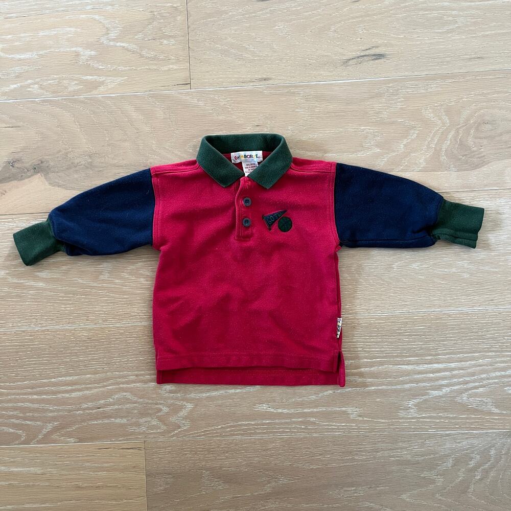 Gymboree Vtg Rainbow Tag Long Sleeve Polo Shirt Colorblock Go Team Basketball